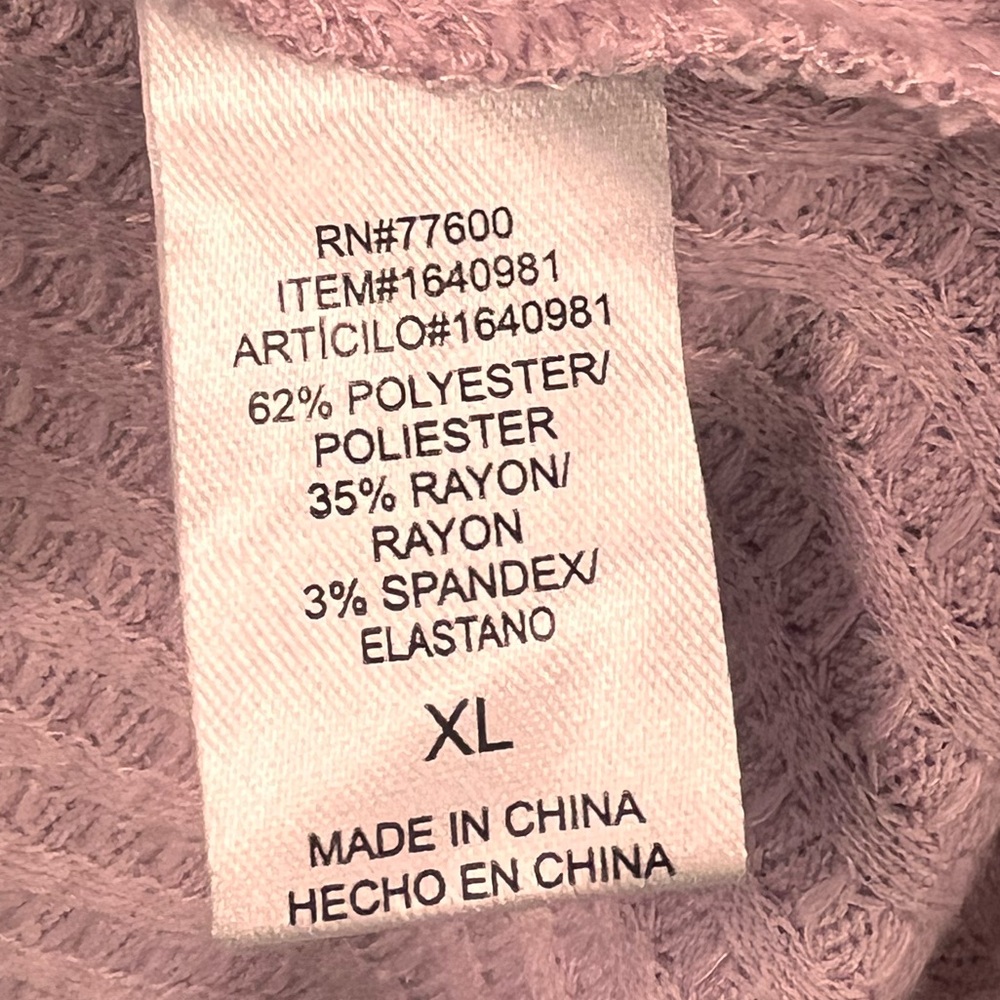 Chaser Waffle Knit Thermal Long Sleeve V-Neck Top Lilac Size XL - Picture 5 of 6